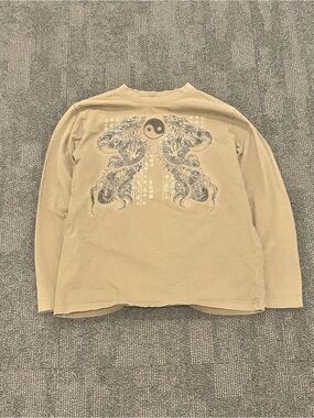 Cherokee Beige Long Sleeve Shirt with Yin Yang Dragon Graphic